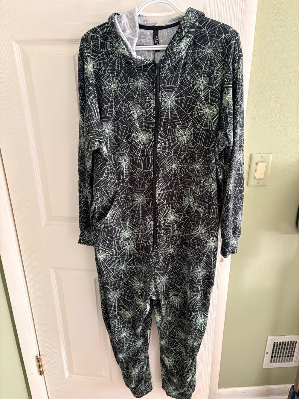 torrid Black & Green Spiderweb Hooded One-Piece Pajama